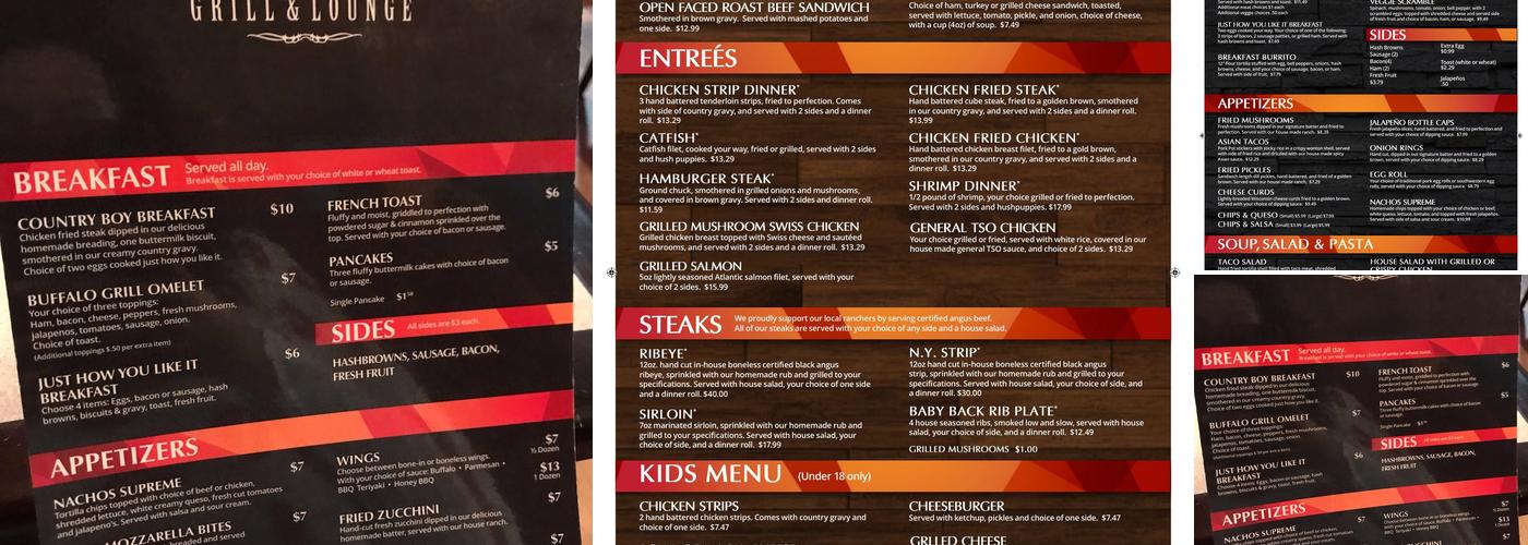 Buffalo Grill and Lounge Menu
