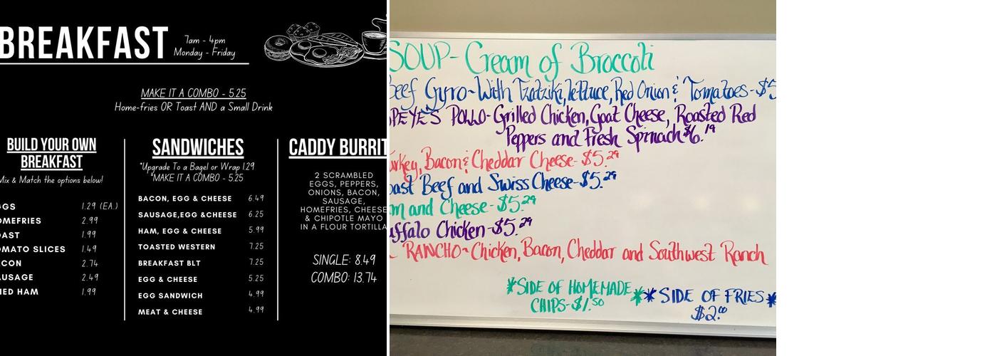 Caddy Cafe Menu