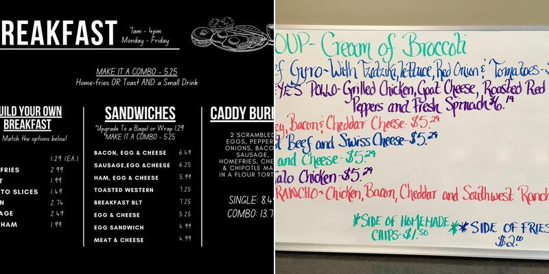 Caddy Cafe Menu