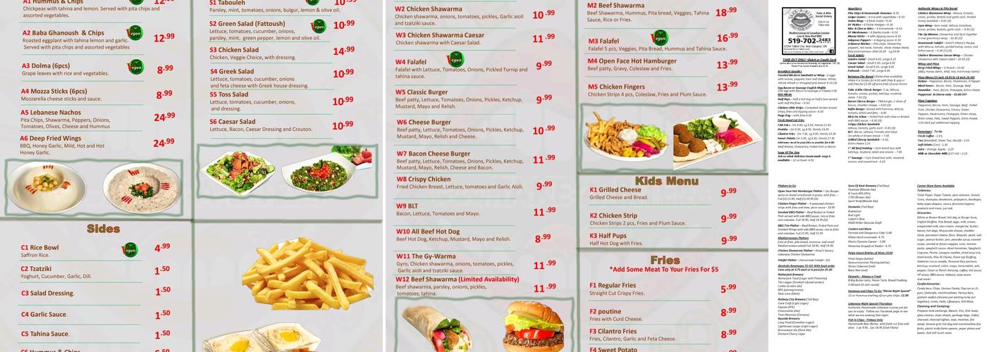 Take a Bite Inc. Menu