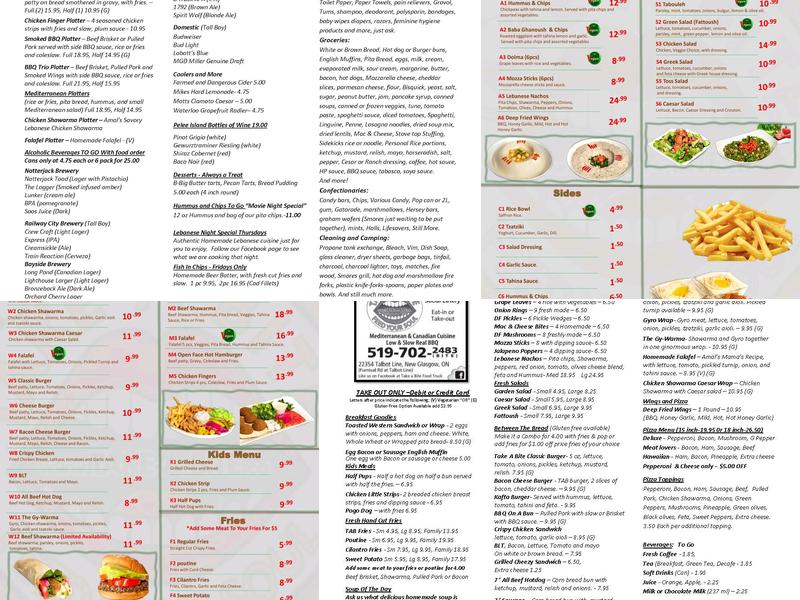 Take a Bite Inc. Menu