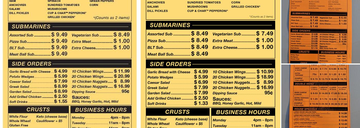 Shakespeare Pizza Menu