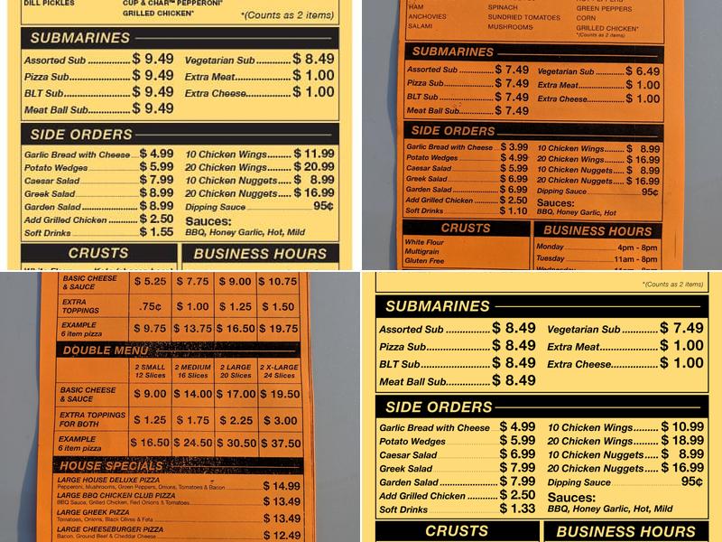 Shakespeare Pizza Menu