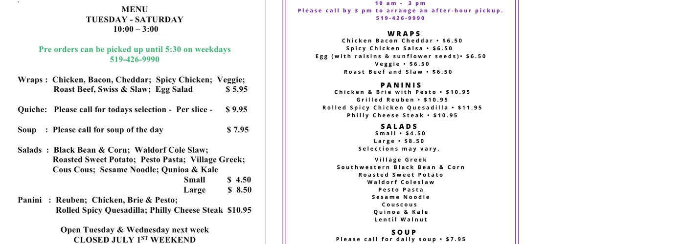 Serafina Good Food Menu