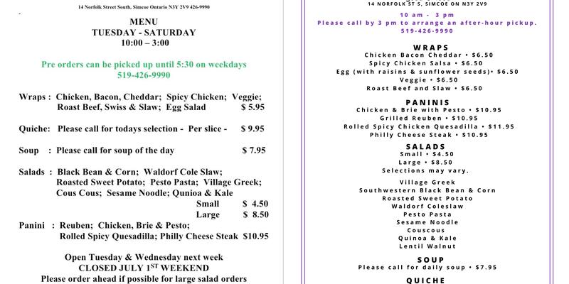 Serafina Good Food Menu