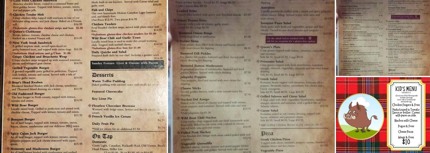 Boar's Head Pub Menu