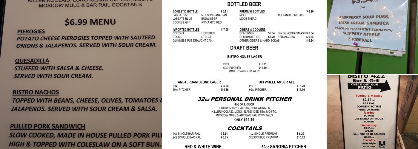 Bistro 422 Menu