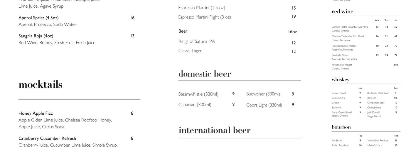 Elm Street Bar & Lounge Menu