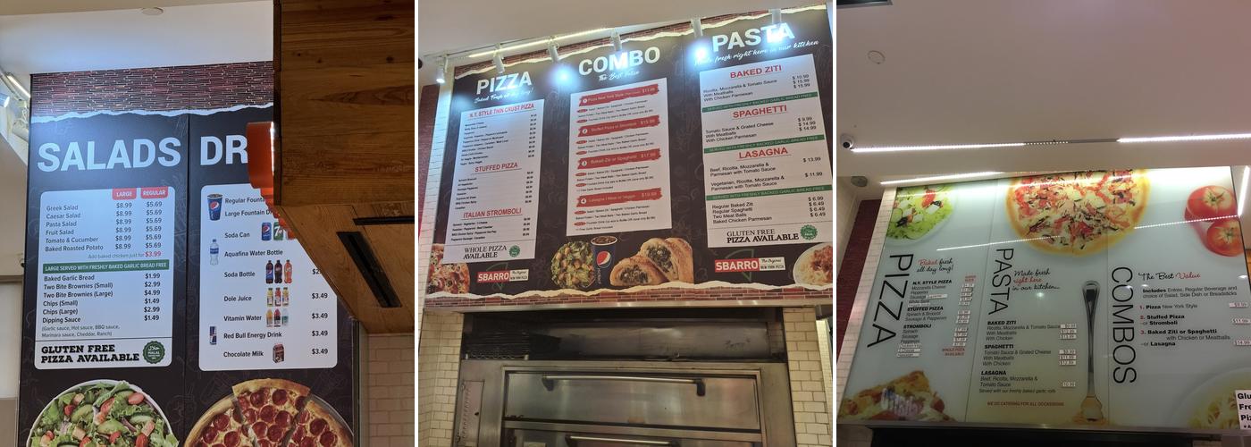 Sbarro Menu