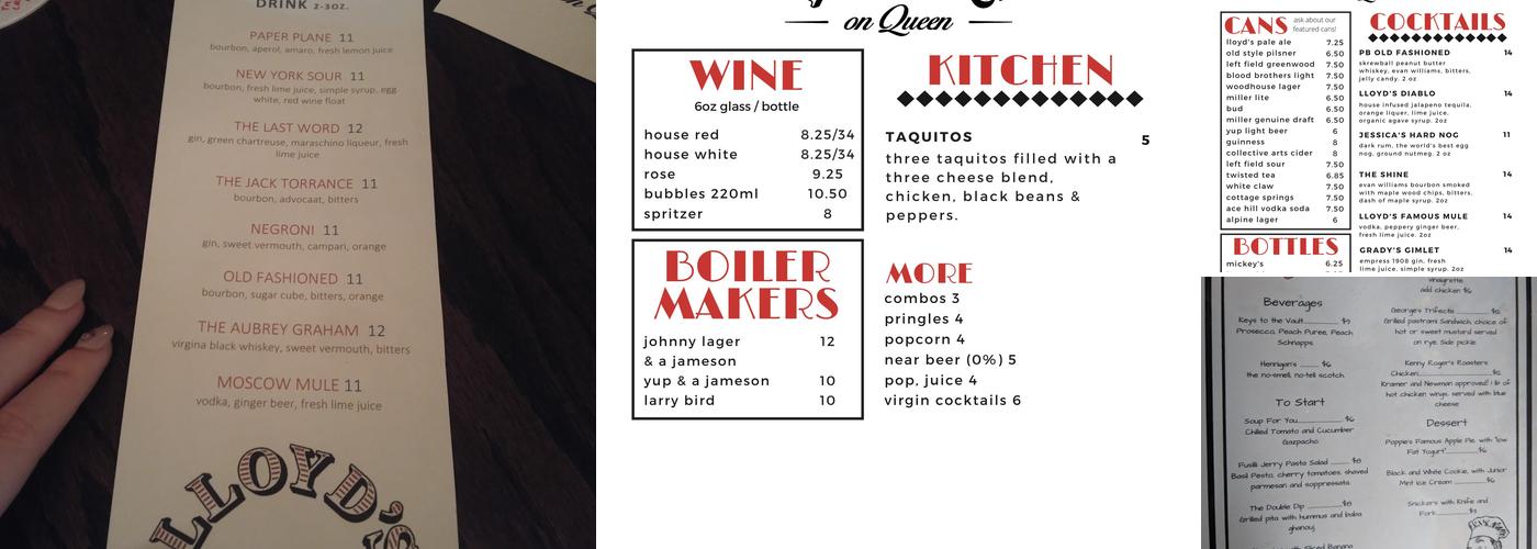 Lloyd's Menu