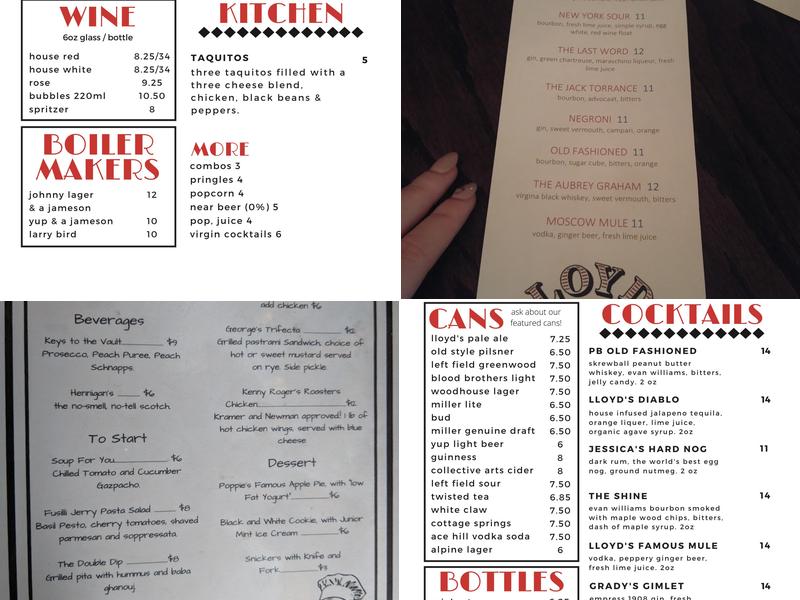 Lloyd's Menu