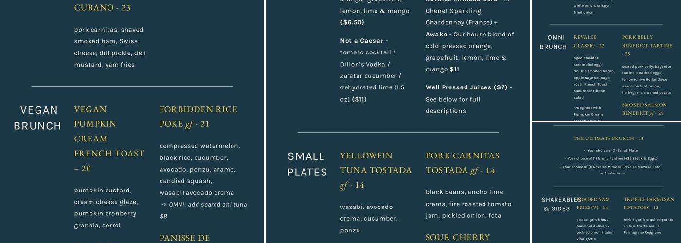 Revalee Brunch Café Menu