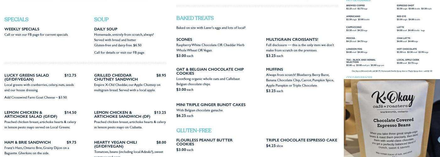 K Okay Café & Roasters Menu