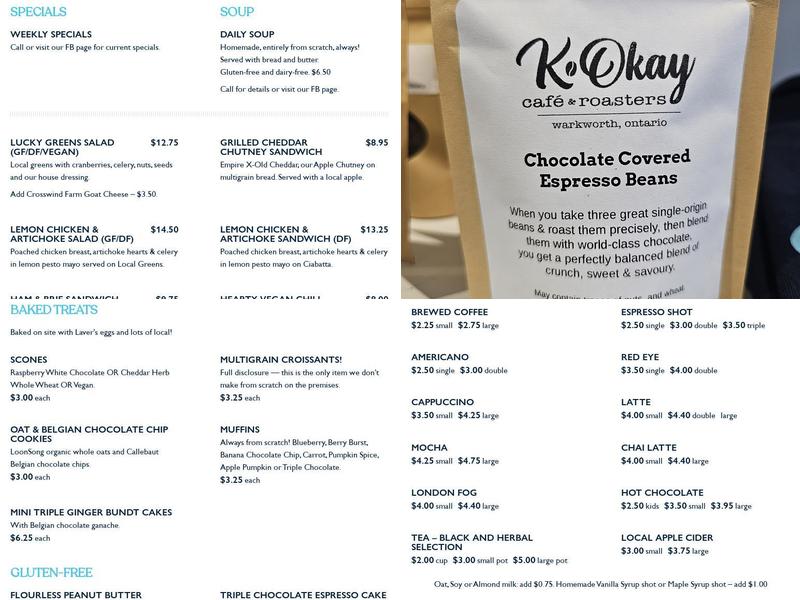 K Okay Café & Roasters Menu