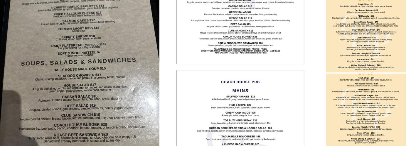 Coach House Pub Menu