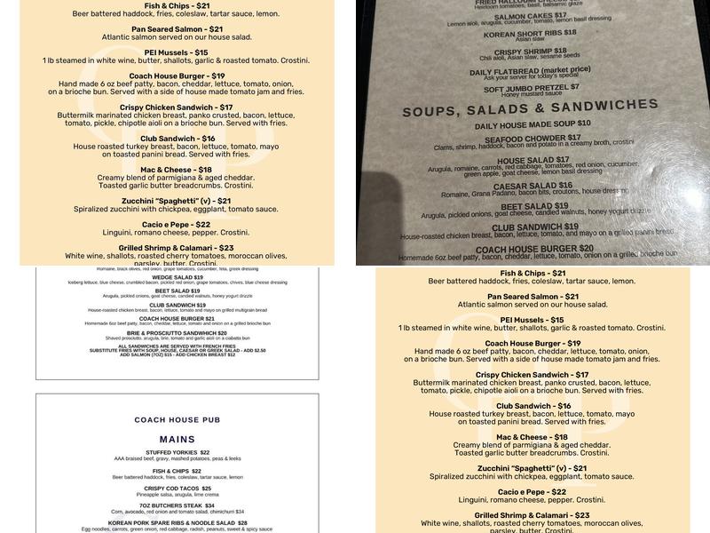 Coach House Pub Menu