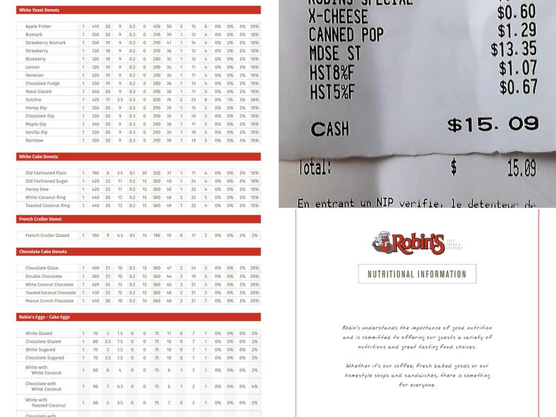 Robin's Donuts Menu