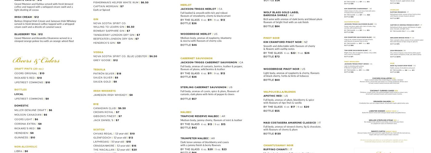 David's at Crowbush Menu