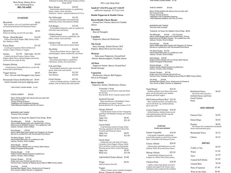 Millstone Grill Menu