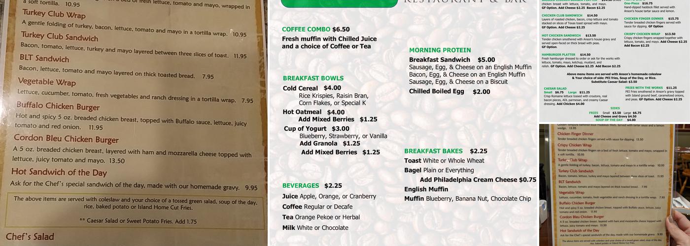 Anson's Restaurant & Pub Menu