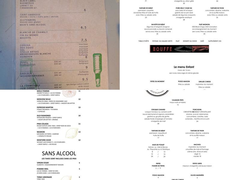 Septembre Bistro Bar Menu