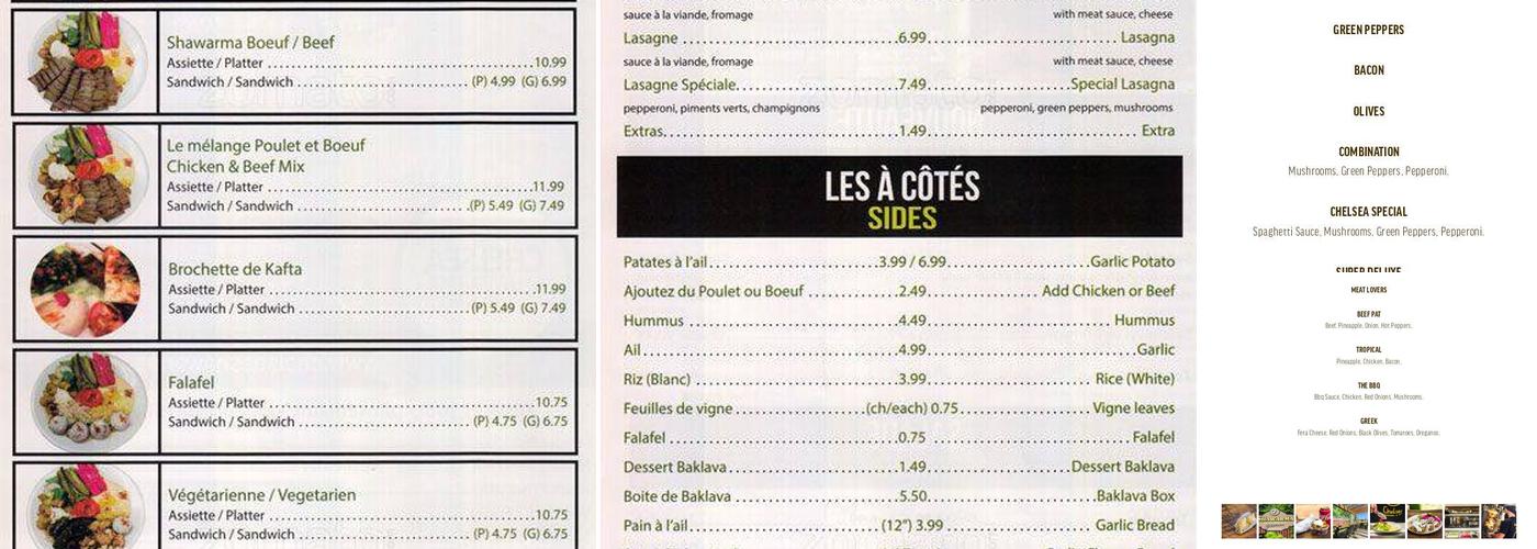 Chelsea Shawarma & Pizza Menu