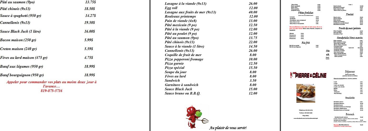 Chez Pierre et Céline Menu