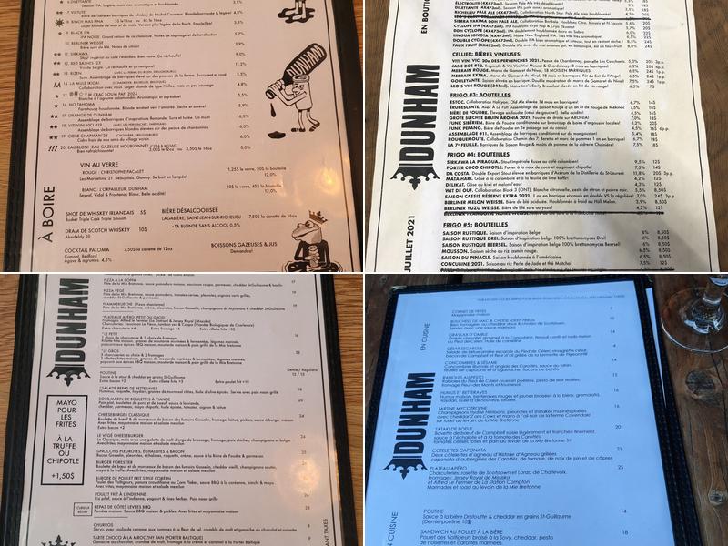 Brasserie Dunham / Pub & Boutique Menu
