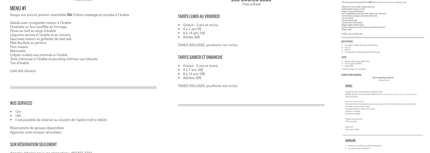 Les Vergers Ivanhoë Faille Menu