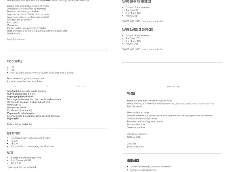 Les Vergers Ivanhoë Faille Menu