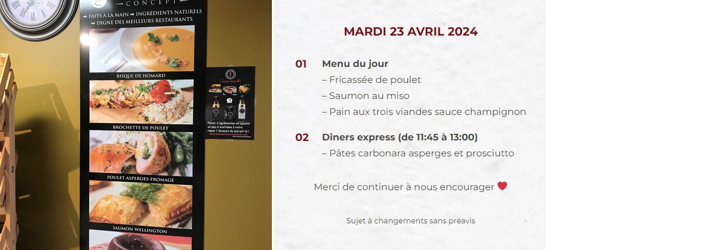 Les Pâtes en Folie Menu