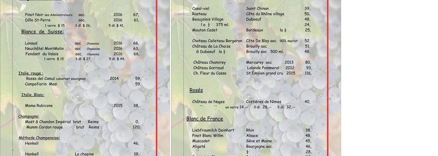 L'Héritage Menu
