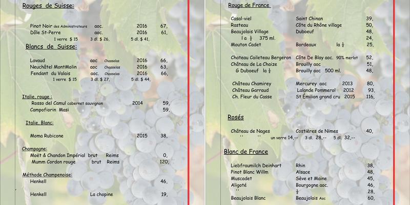 L'Héritage Menu