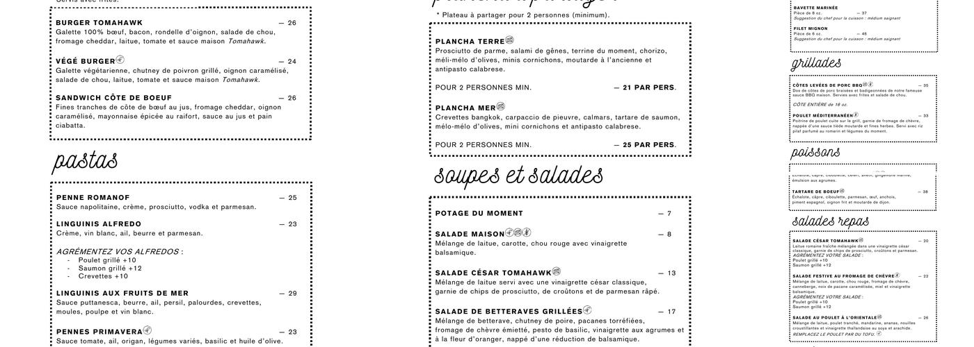 Tomahawk grill - Orford Menu