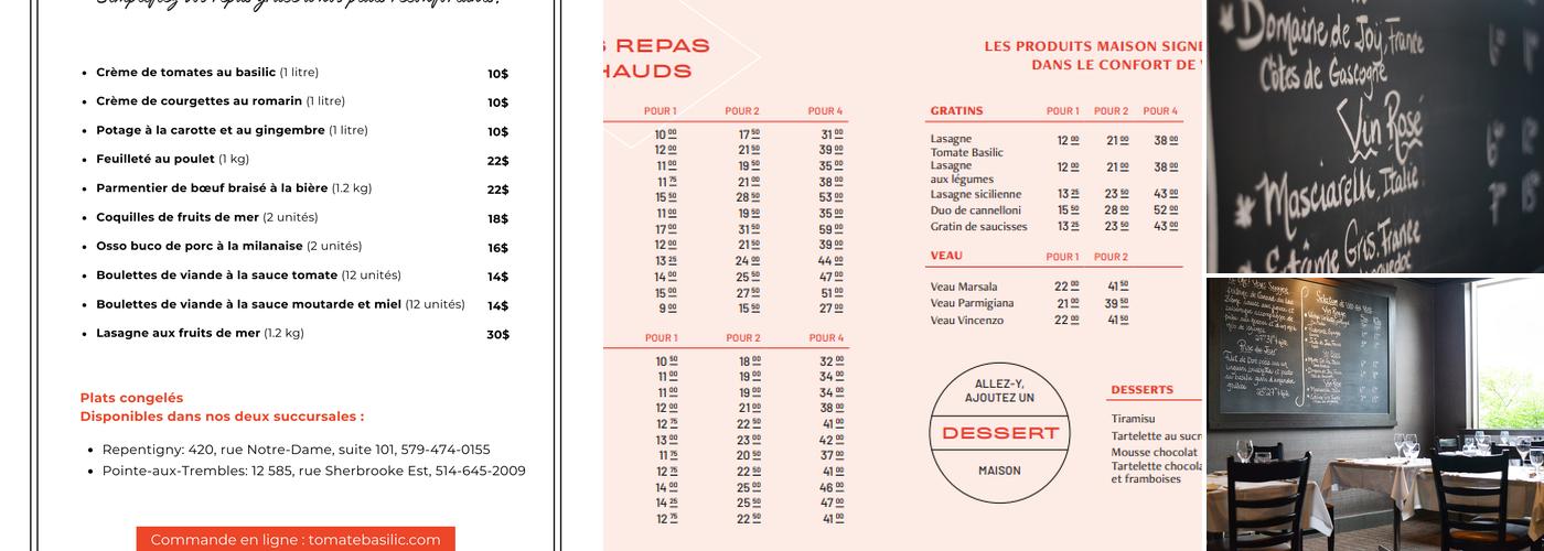 Tomate Basilic Pointe aux Trembles Menu