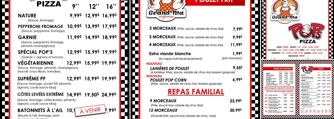 Poulet Frit Grand-Ma Express / Pop's Pizza Menu