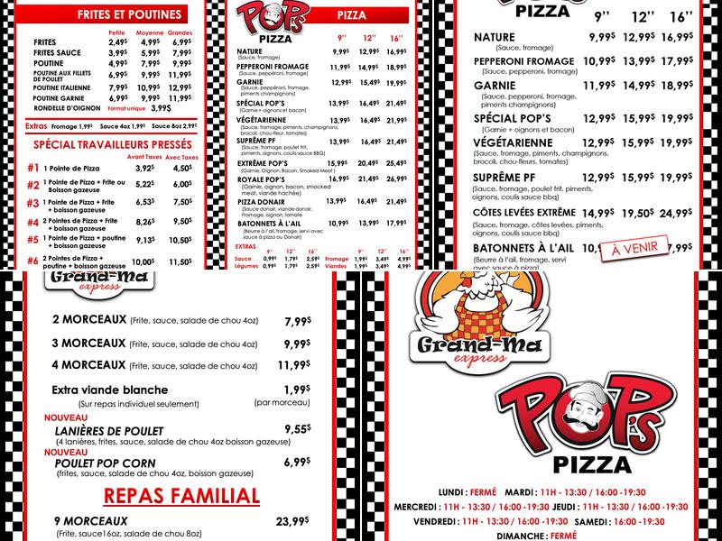 Poulet Frit Grand-Ma Express / Pop's Pizza Menu