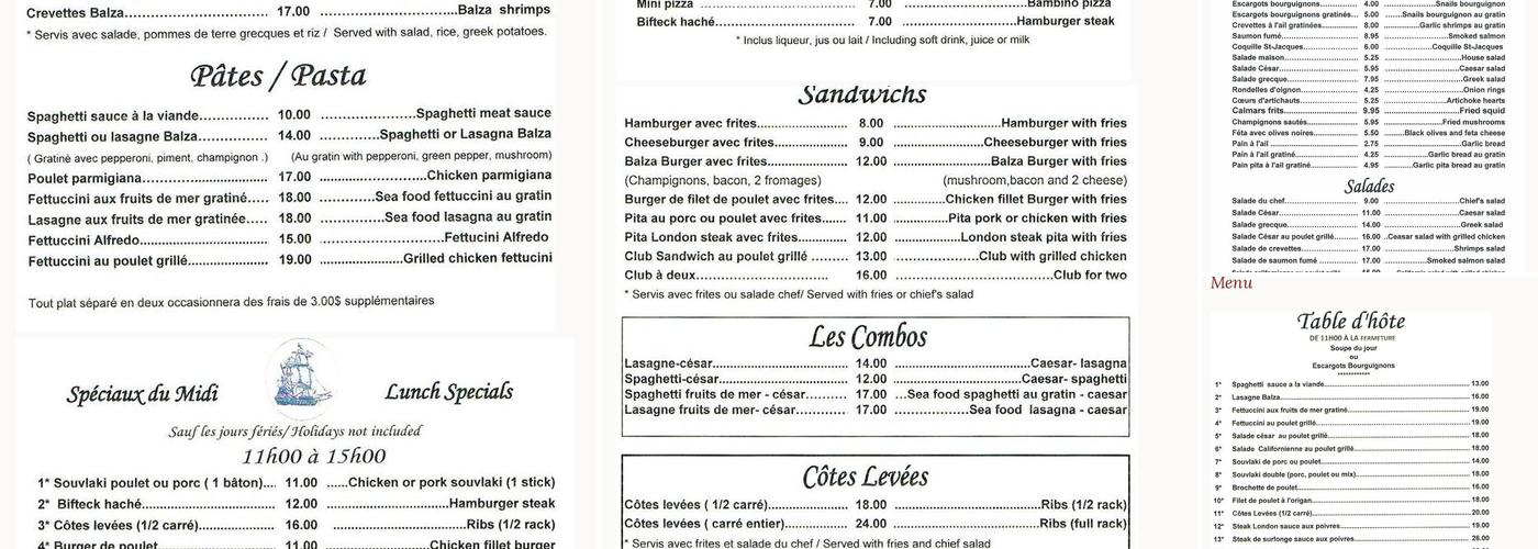 Balza Menu
