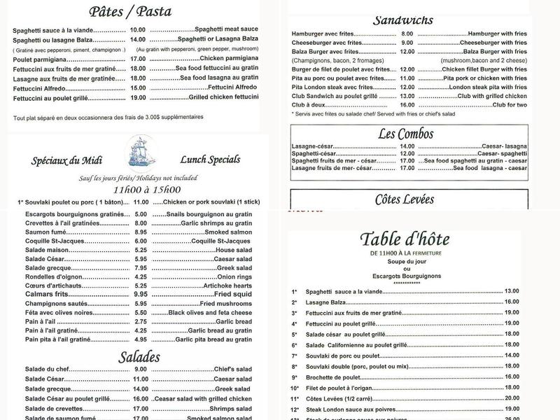 Balza Menu