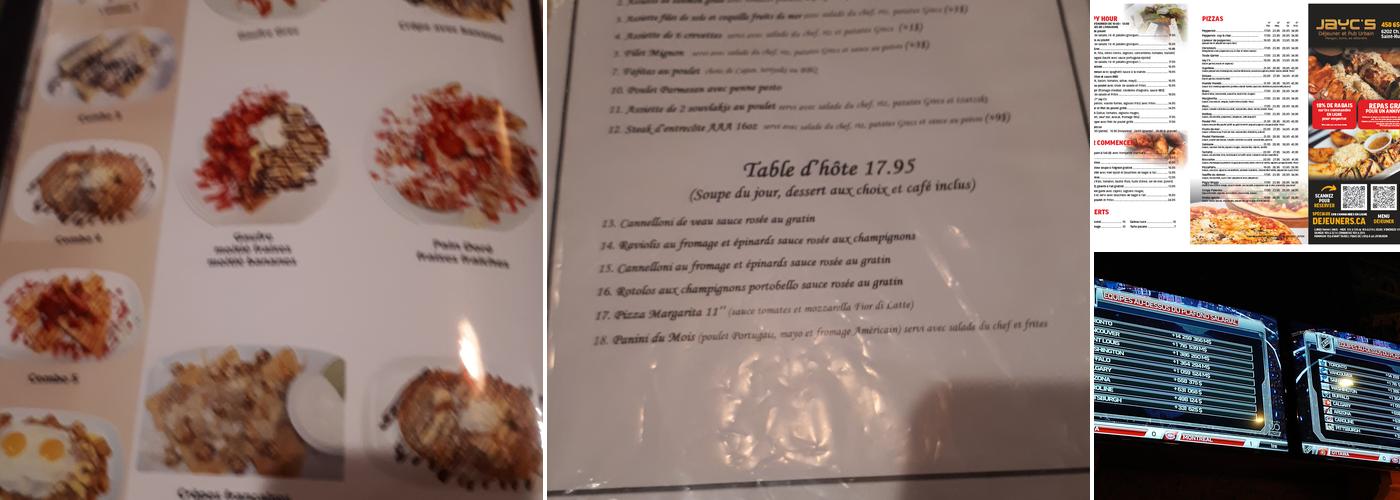 Jay C's Déjeuners et Pub Urbain Menu