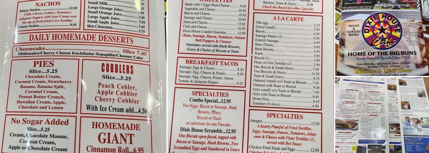 Dixie House Cafe Menu