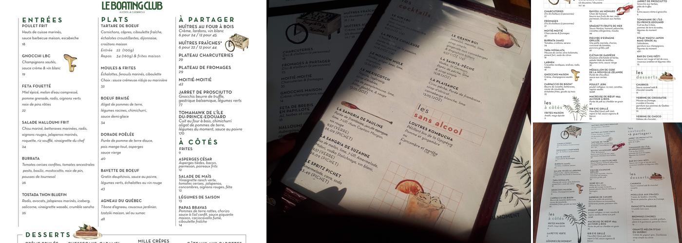 Le Boating Club Menu