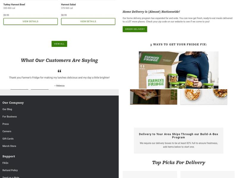 Farmer's Fridge Menu