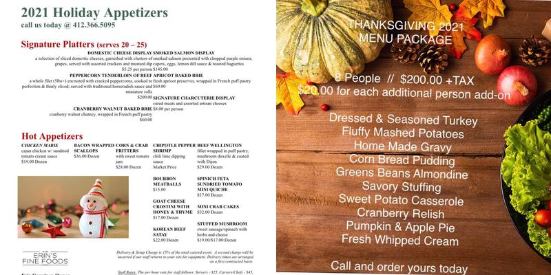Erin's Fine Foods & Catering Menu