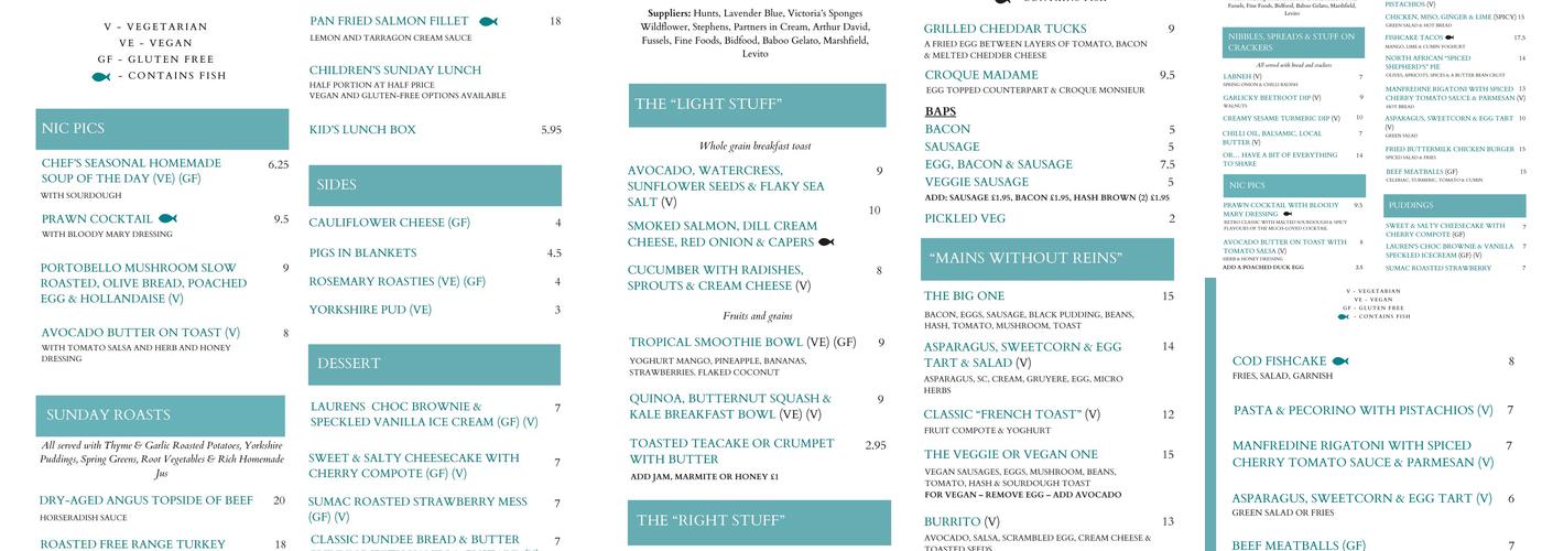 The Bishop's Table Menu