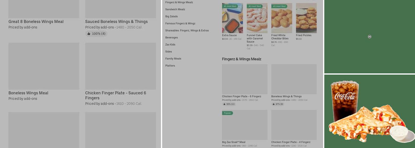 Zaxbys Chicken Fingers & Buffalo Wings Menu