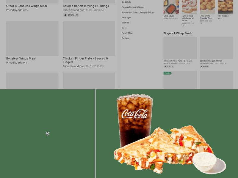 Zaxbys Chicken Fingers & Buffalo Wings Menu