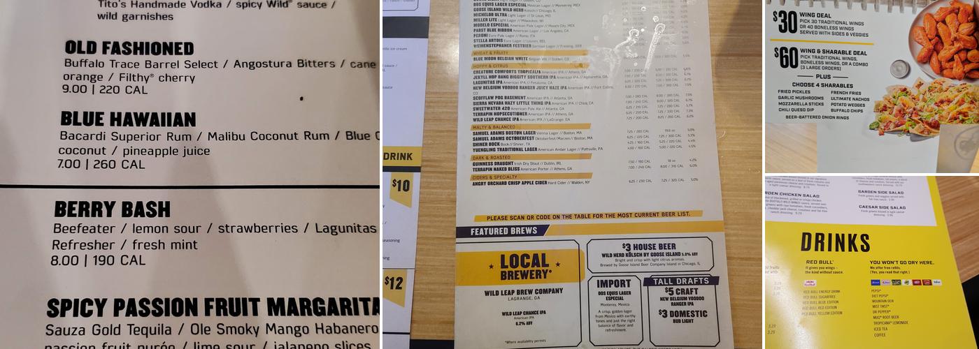 Buffalo Wild Wings Menu