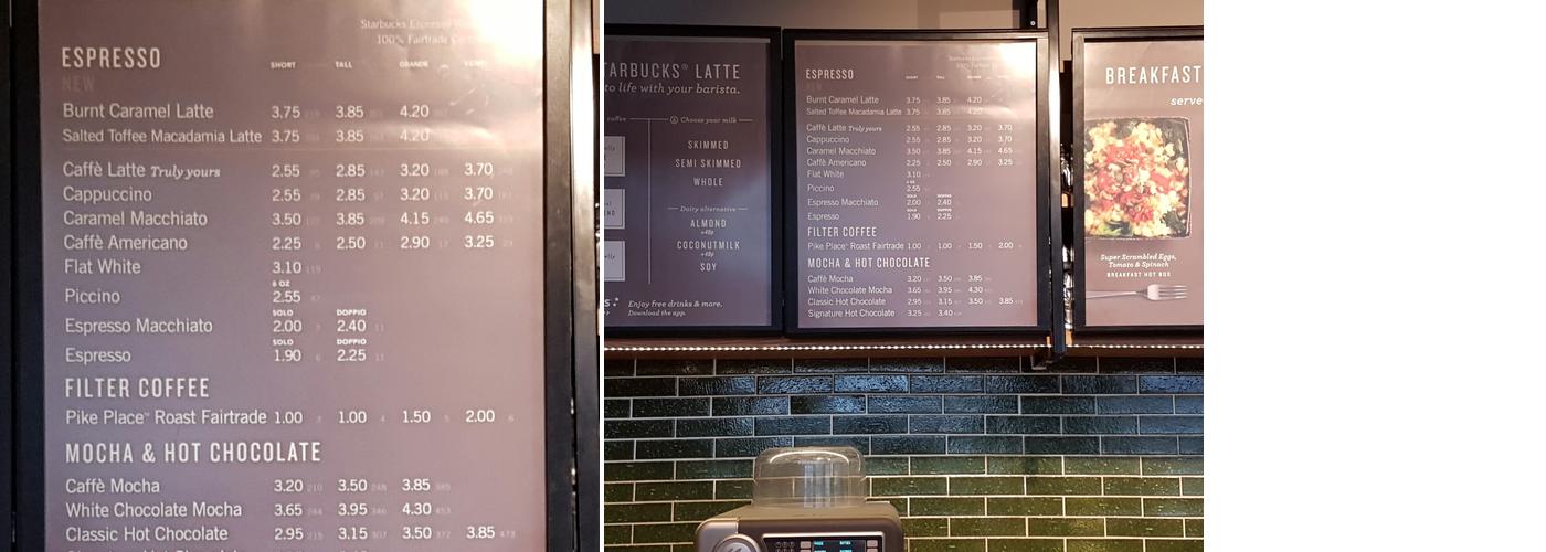 Starbucks Coffee Menu