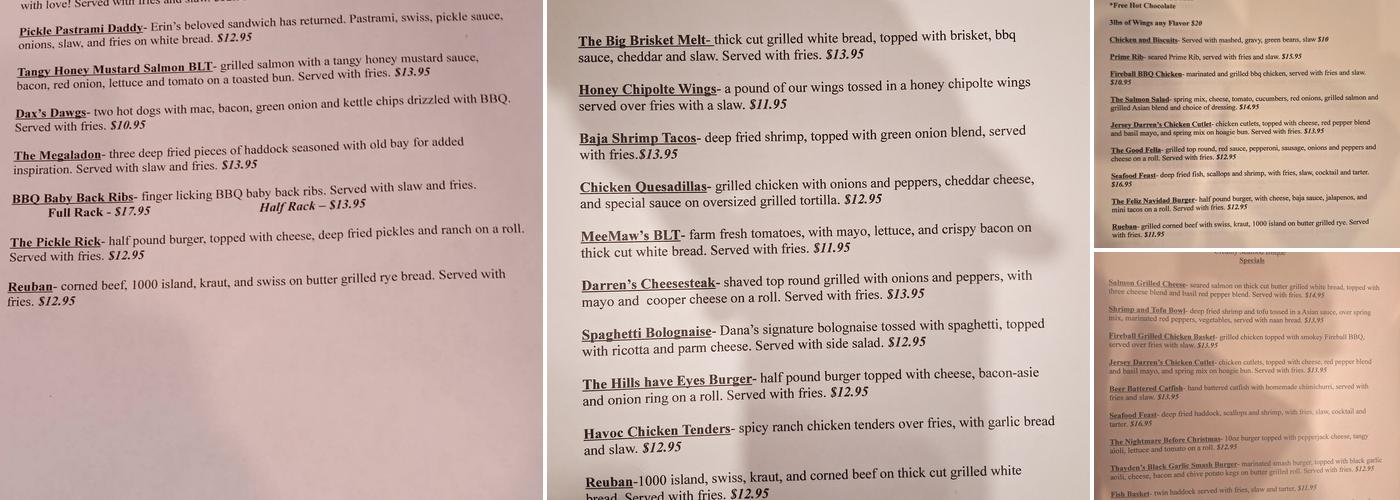 Daddy's Main Street Hot Dog Menu